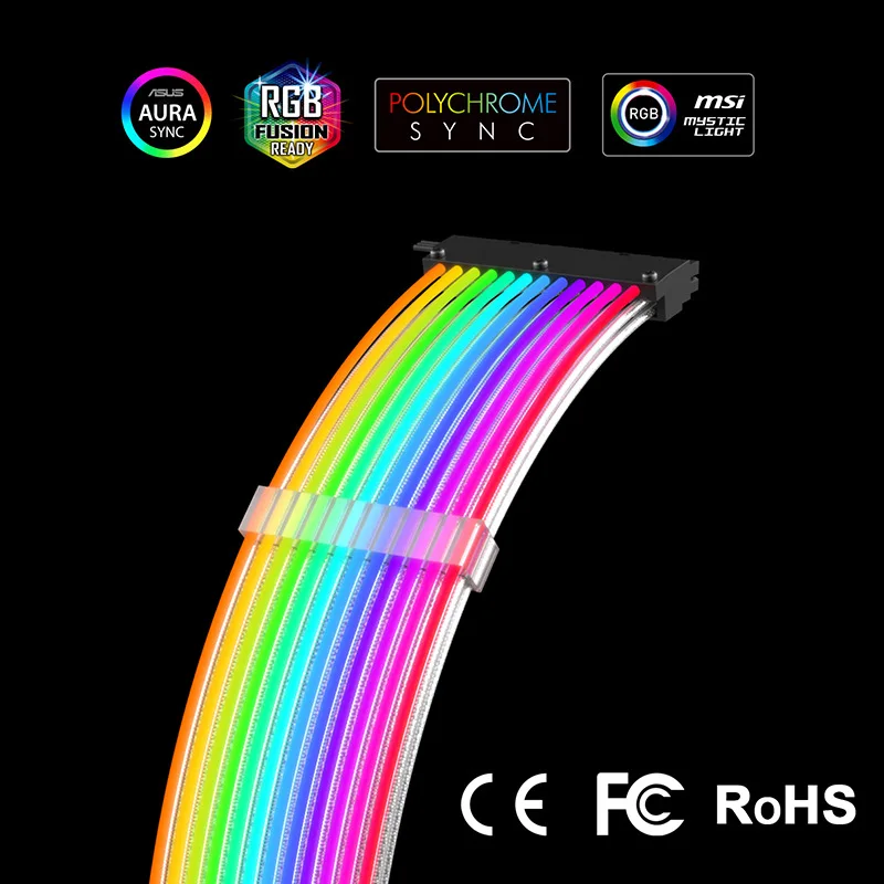 Fonte de Alimentação Cabo de Extensão 24pin Argb Sincronização Linha de Néon para Itx Matx Atx Suporte Asus Aura Sync Gigabyte Rgb Fusão Case do Computador Decoração - Imagem 2