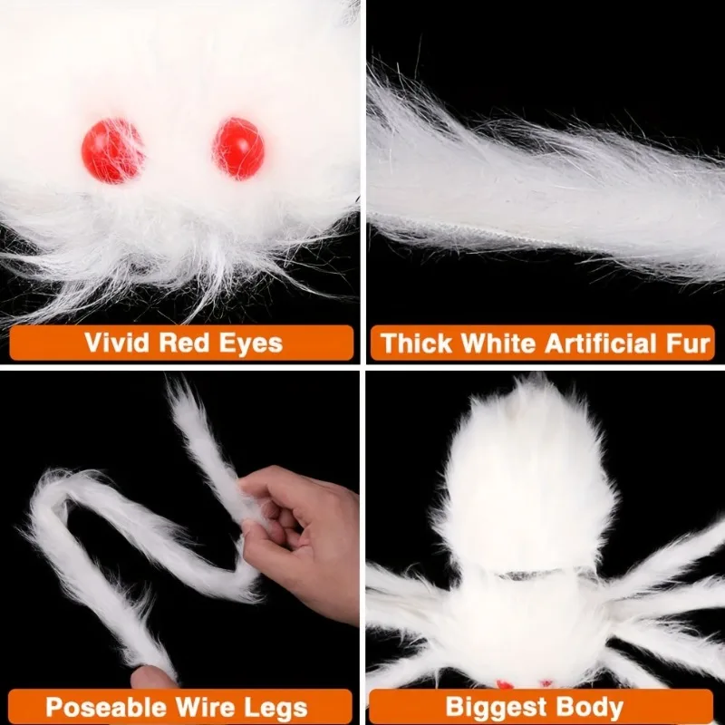 125cm Giant Hairy Spider Realistic Scary White Spider Props with Red Eyes for Indoor Outdoor Haunted House Halloween Decoration 3