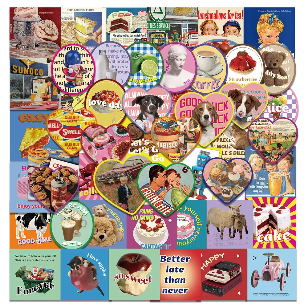 

10/30/50pcs Cartoon Cordate Graffiti Stickers Vintage Decals DIY Scrapbooking Phone Case Laptop Waterproof Sticker for Kids Toys