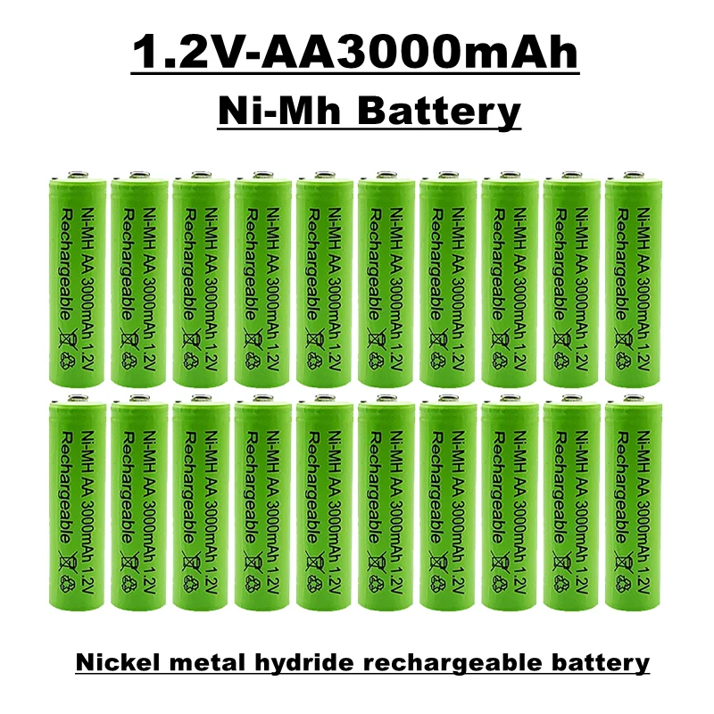 

AA rechargeable battery, 1.2V 3000 MAH, nickel metal hydride battery, suitable for remote controls, toys, clocks, radios, etc