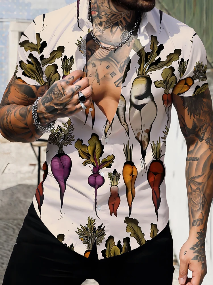 Description Picture 3 of itemSummer Radish 3D Printing Shirt Men's and Women's Fashion Shirt Single breasted Short sleeved Hawaiian Shirt Men'sClothing