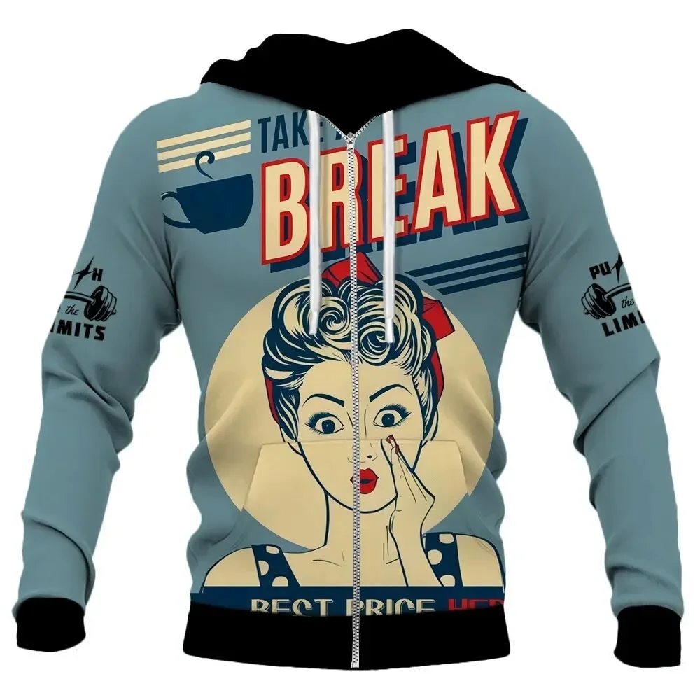 thumbnail image 1 of Sudadera con capucha retro con cremallera para hombre, chaqueta con estampado 3D y patrón nostálgico de los años 80, nueva sudadera informal de calle, ropa de moda para hombre Y2K, 1 of 4