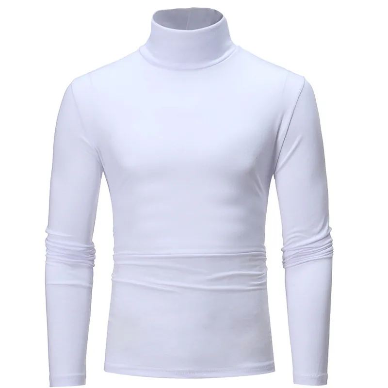 Men Solid Color Slim Elastic Thin Turtleneck Pullover Spring Autumn Underwear Knitting Blouse Base Tshirt Top turtleneck sweater basic sweater