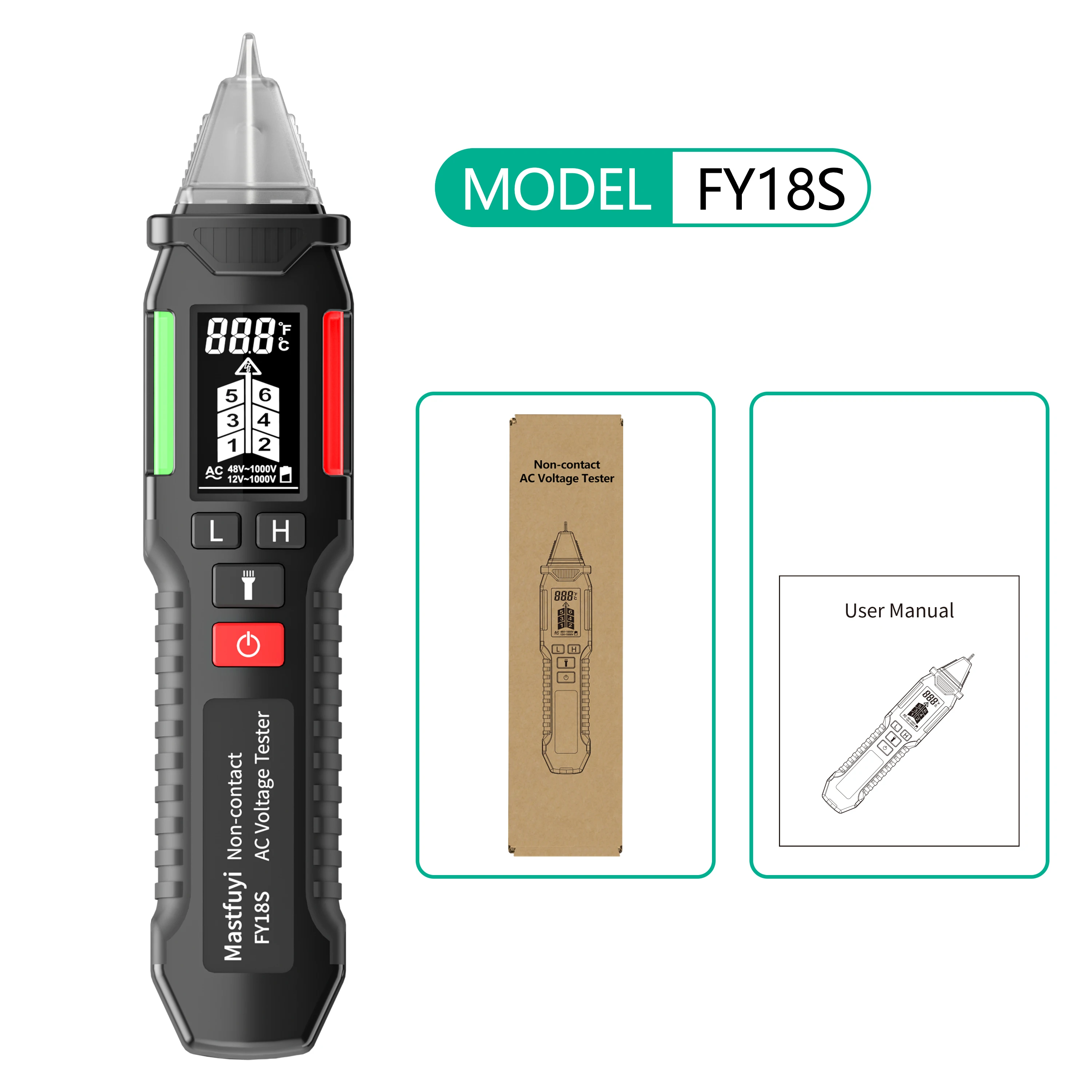 MASTFUYI FY18S Berührungsfreier Spannungsdetektor Elektrischer Stift AC-Spannungstester Intelligenter Unterbrechungspunktfinder Schaltungsprüfwerkzeug
