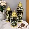 Black Checkered Pattern General Tank Golden Stripes Porcelain Ginger Jar Creative Vases Dresser Table Jewelry Cosmetic Container 2