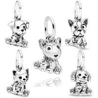 Labrador Bulldog Puppy Dog Kitty-Cat Dangle Charm Bead DIY Jewelry Fit Original European 925 Sterling Silver Bracelet Women Gift 1