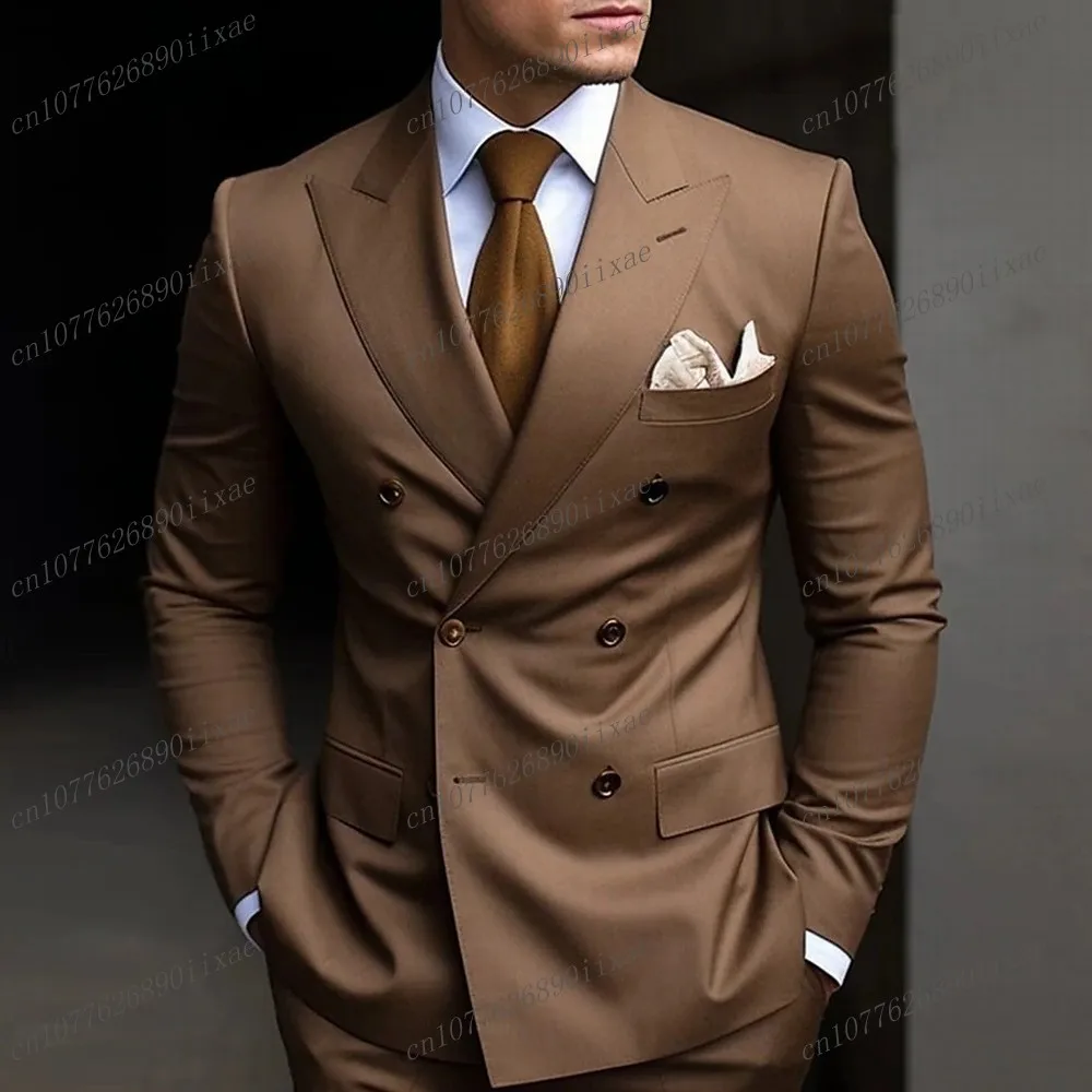 Brown men business suit 2 piece set for wedding party prom formal occasion