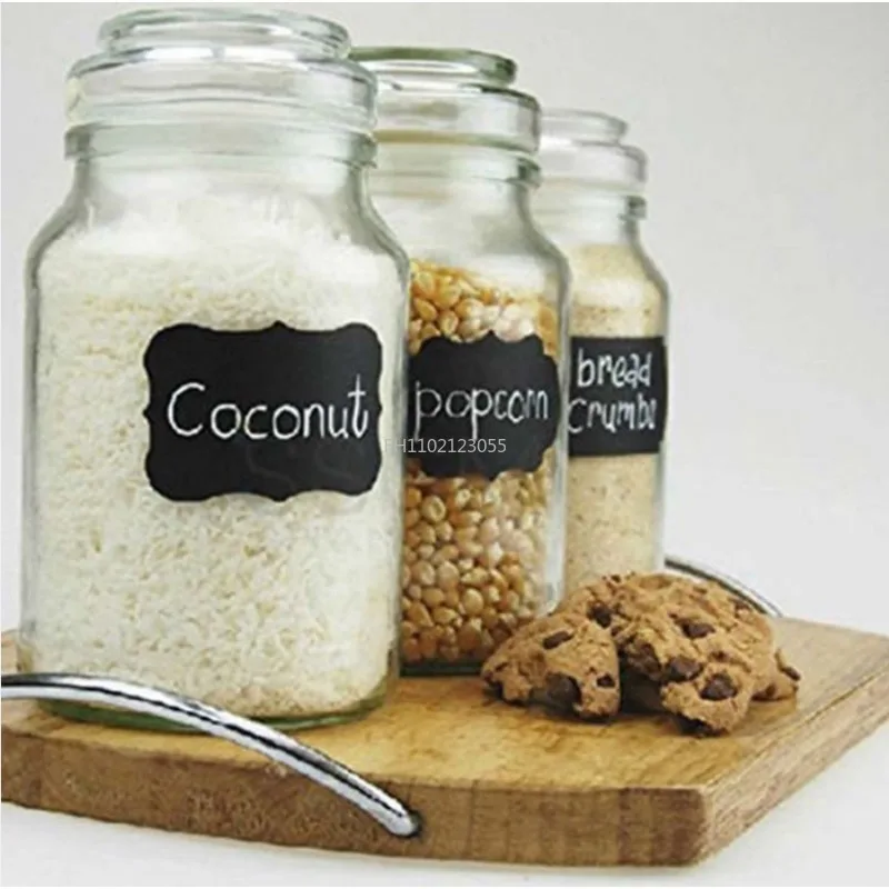 48Pcs/6 Sets Spice Stickers Blackboard Labels PVC Waterproof Seasoning Jar Bottle Label Sticker with Water-based Pen Erasable