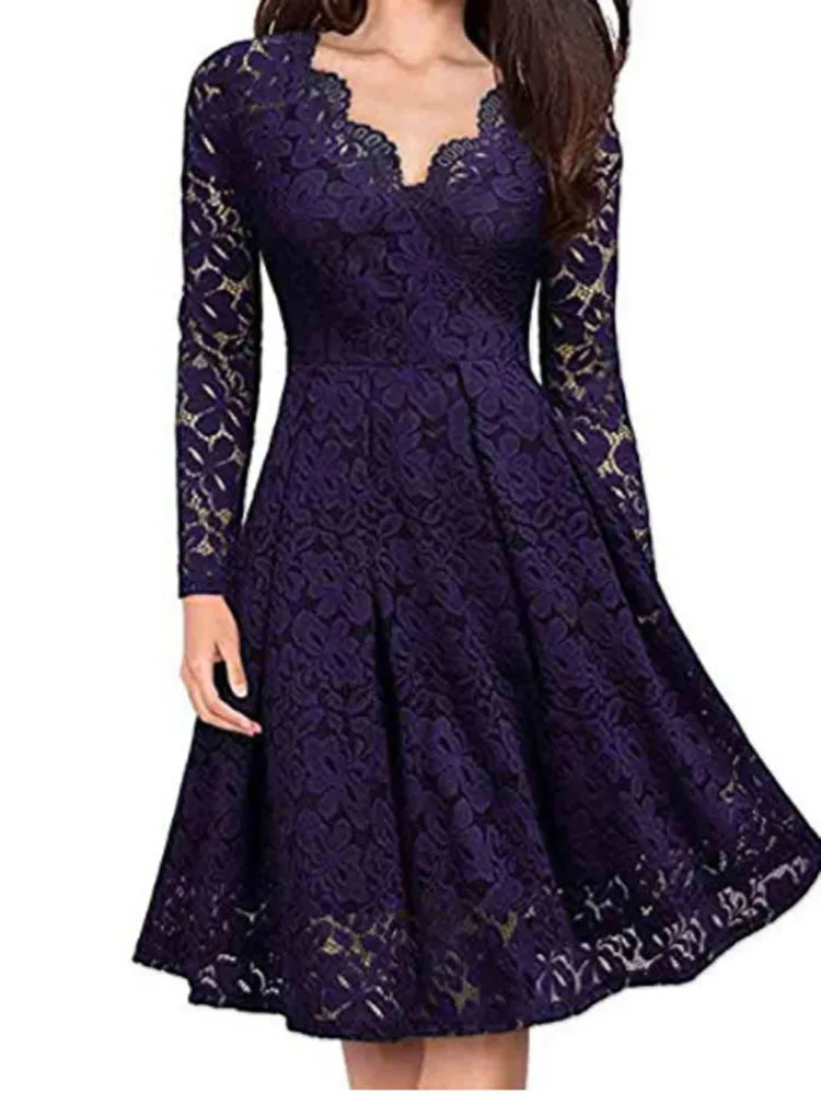 Wine Red Lace A Line Dress for Women