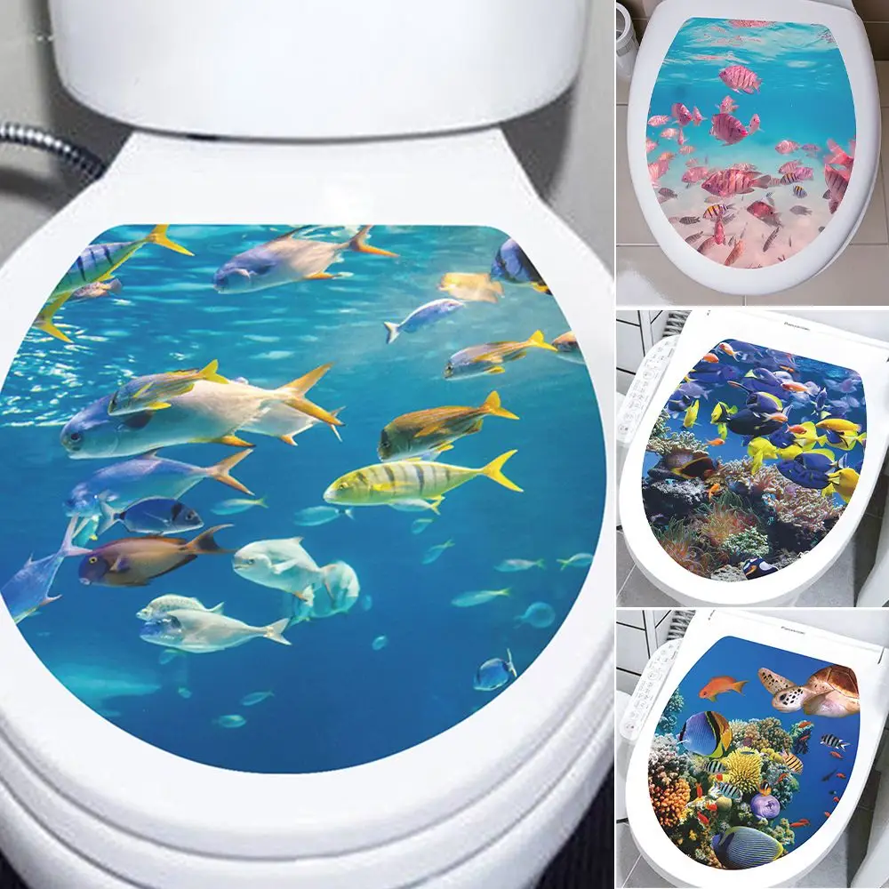 M227 Fish Animals Seabed Ocean Toilet Sticker Bathroom Toilet Cover Sticker Wall Stickers Wc for Home Decoration