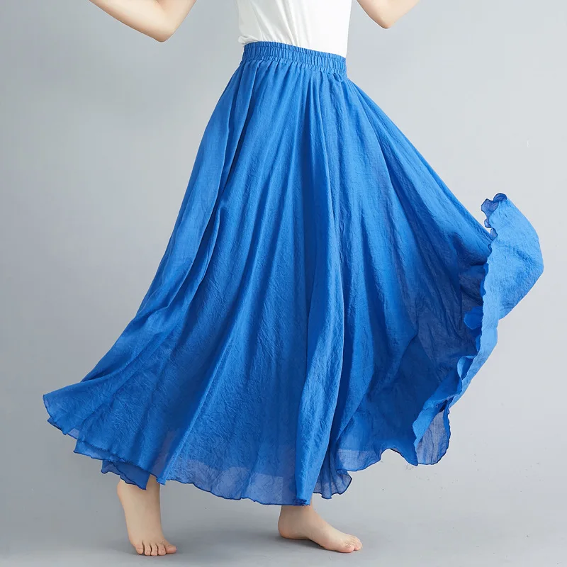 

Cotton And Linen Long Skirt Woman High Waist Elastic Waist Casual Pleated Skirt A-line Maxi Skirts Falda Para Mujer