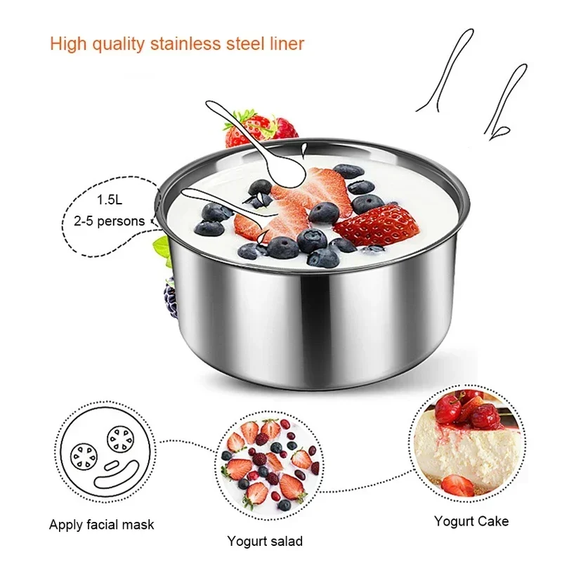 1.5L Yogurt Maker stainless steel yogurt machine 220V Rice Wine natto fermentation machine full automatic