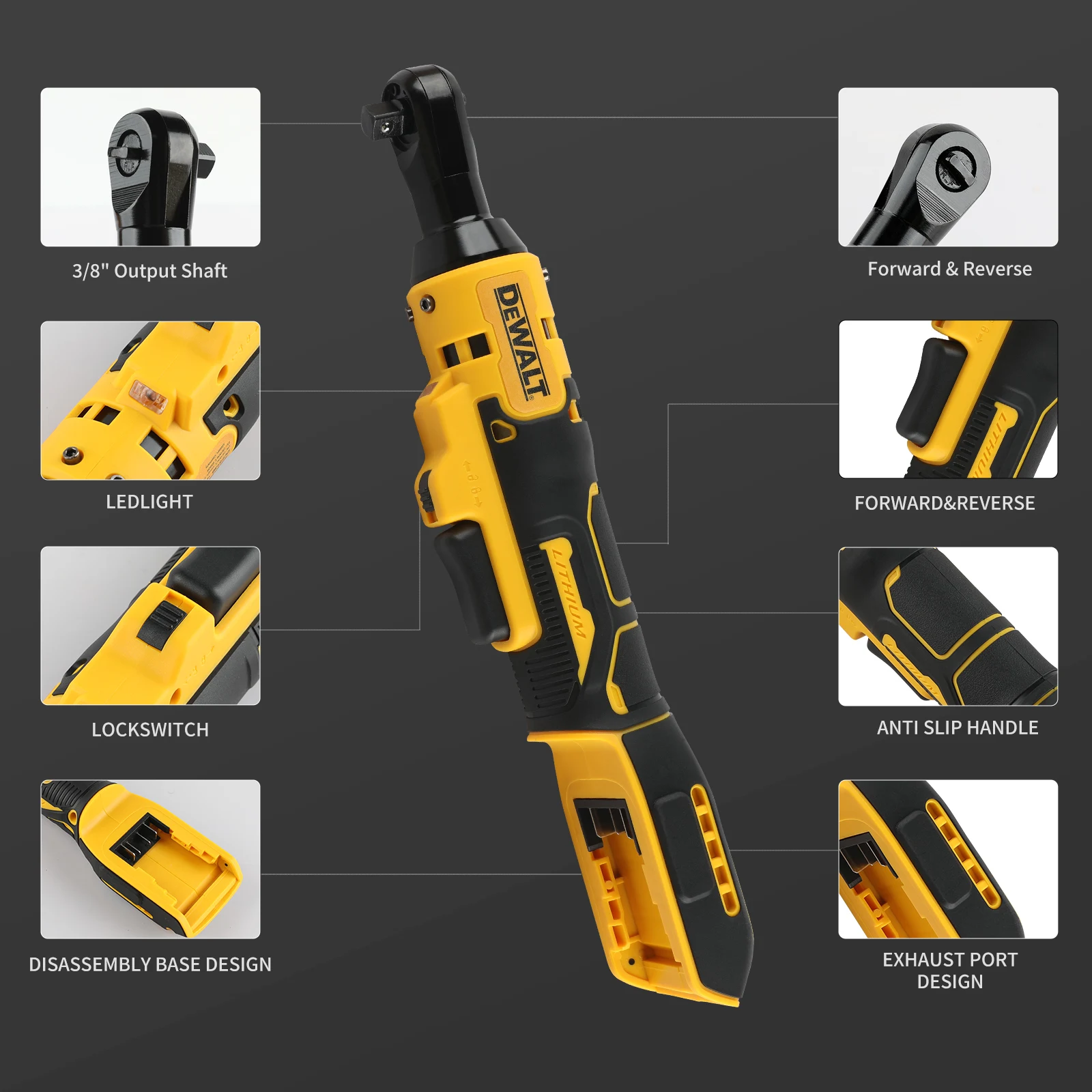 DEWALT DCF512 1/2인치 래칫 직각 무선 렌치 가변 속도 브러시리스 파워 렌치 LED 조명 배터리 전동 공구