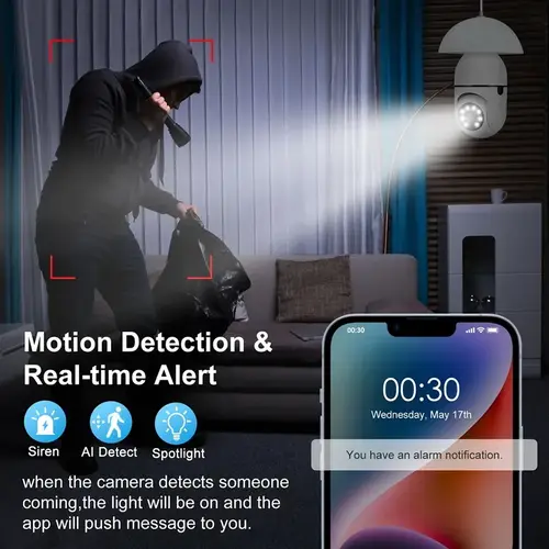 Bulb E27 Surveillance Camera Full Color Night Vision Automatic Human Tracking Zoom Indoor Security Monitor Wifi Miini IP Camera - Image 5