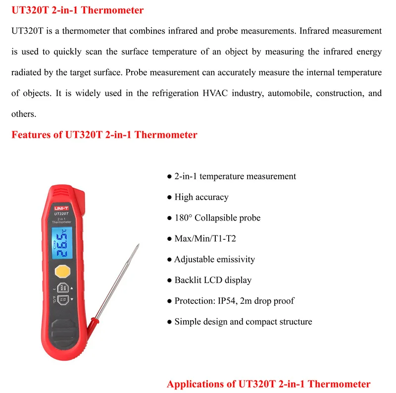 Thermomètre Infrarouge Industriel UNI-T UT320T - Plage -40°C à 300°C - Neuf Avec Certificats