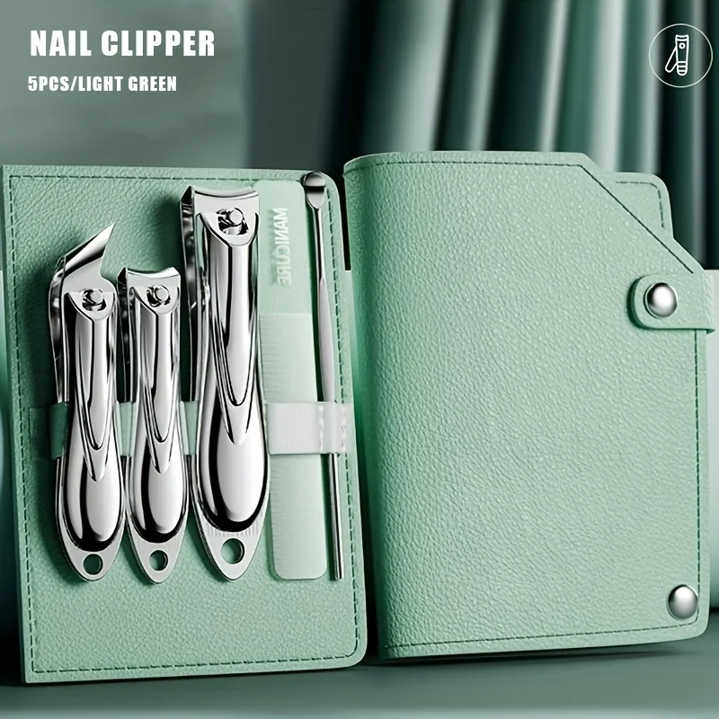 5-in-1 Professional Stainless Steel Nail Clipper Kit, Concave Blade Edge, Oblique Clippers, Nail File