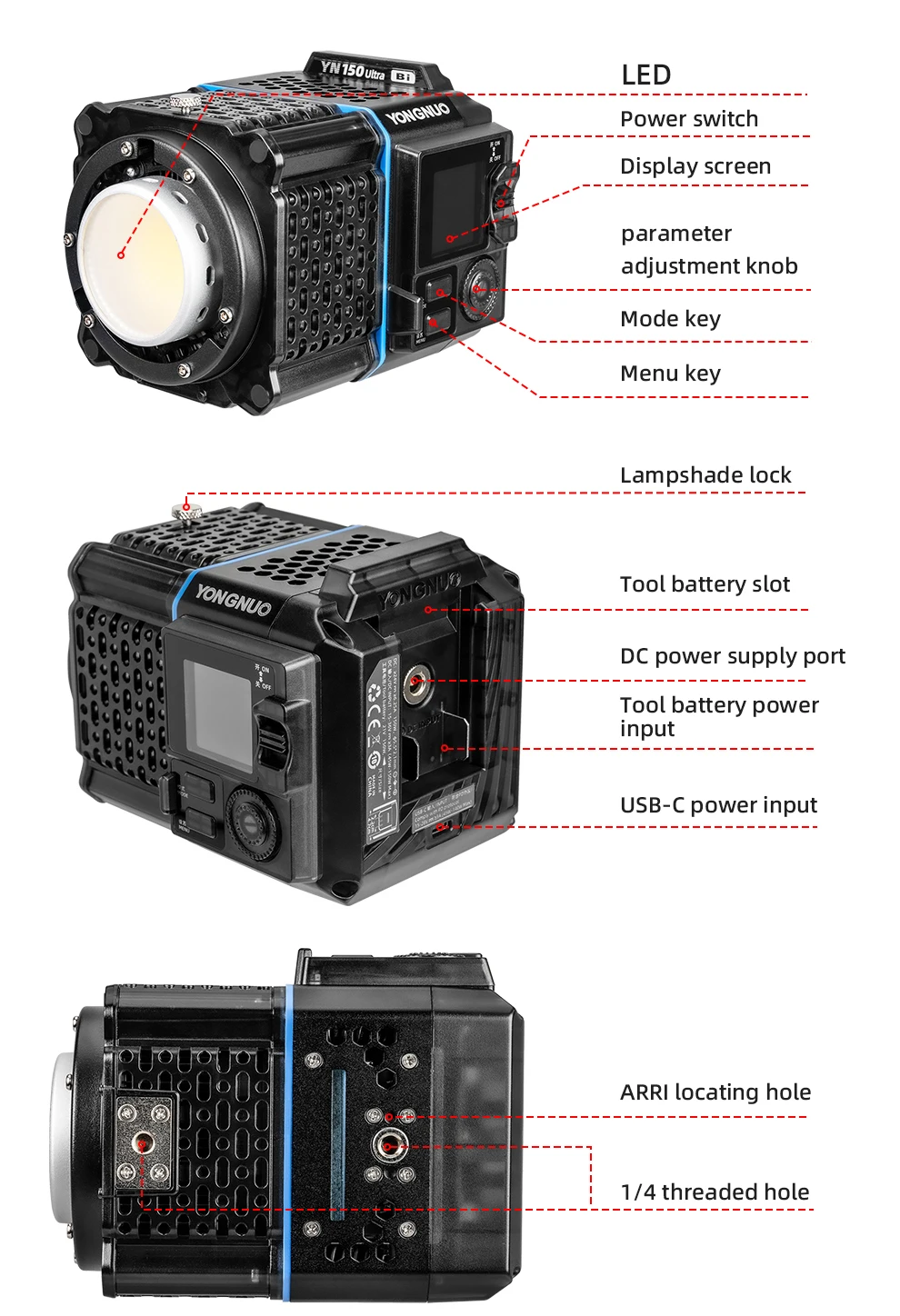 YONGNUO 150W YN150 Ultra RGB Bi-color Portable LED Video Light Fits Mini Bowen M