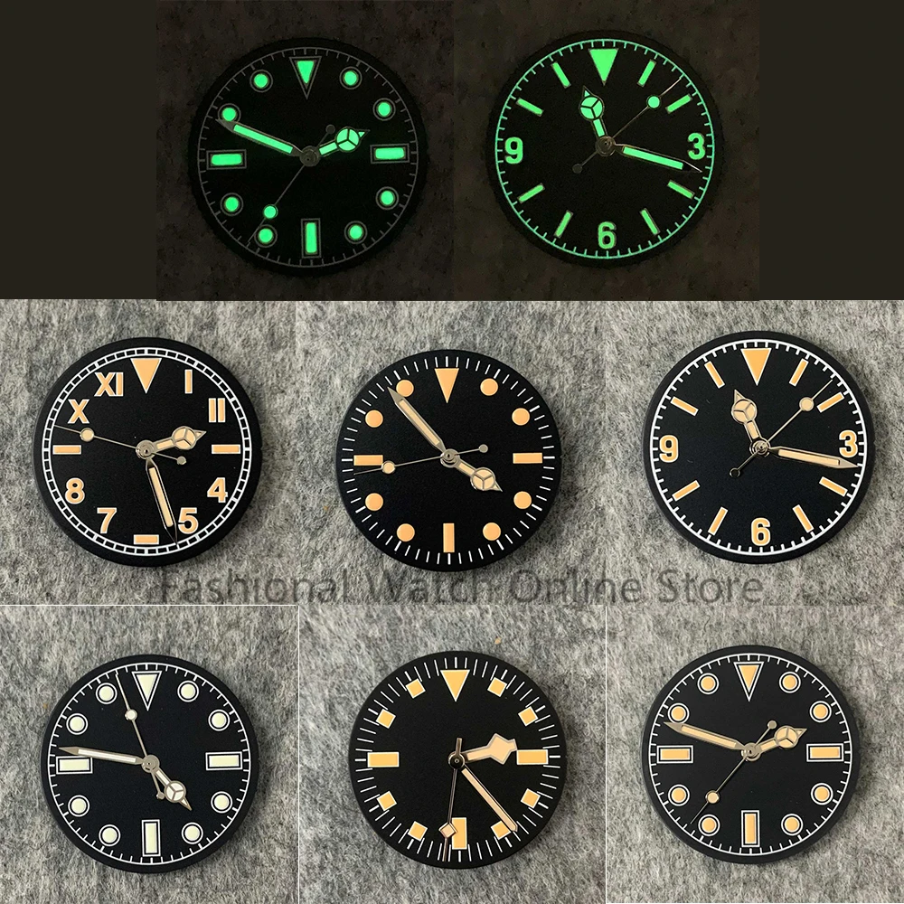 28.5mm Retro Watch Dial + Watch Hands Modified Dial Green Luminous Men's Faces Watches Accessories for NH35/ NH36 Movement