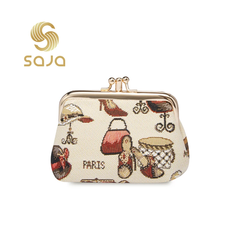 SAJA Tapestry Key Wallet Women's Wallet Coin Purse Pouch Double Pocket Kiss lock Shoe & Hat Vintage Coin Holder For Girl Ladies