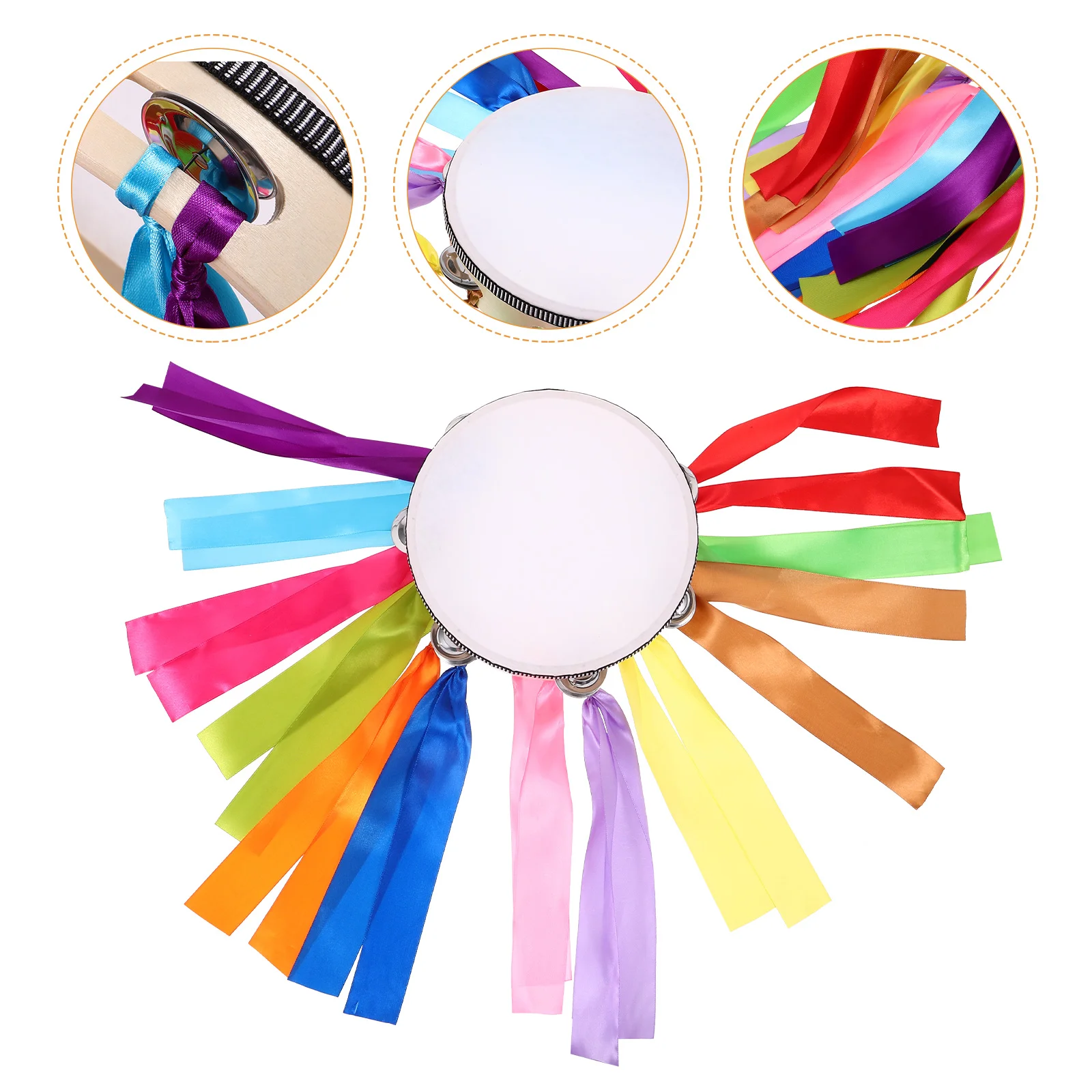 

Hand Held Tambourine Drum Ribbon Bell Birch Metal Jingles Percussion Gift Musical Educational Drum Instrument Ktv Party
