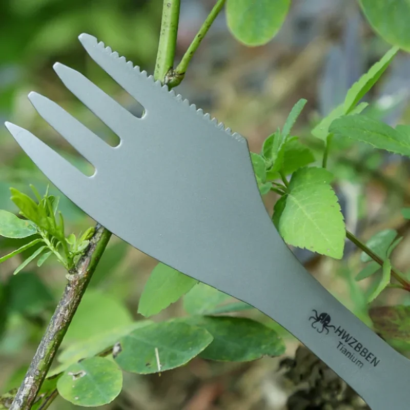 Pure Titanium Multi-purpose Picnic Fork Spoon Ultra Light Camping Tableware 3 In 1 Outdoor Camping Accessories Portable Cutlery