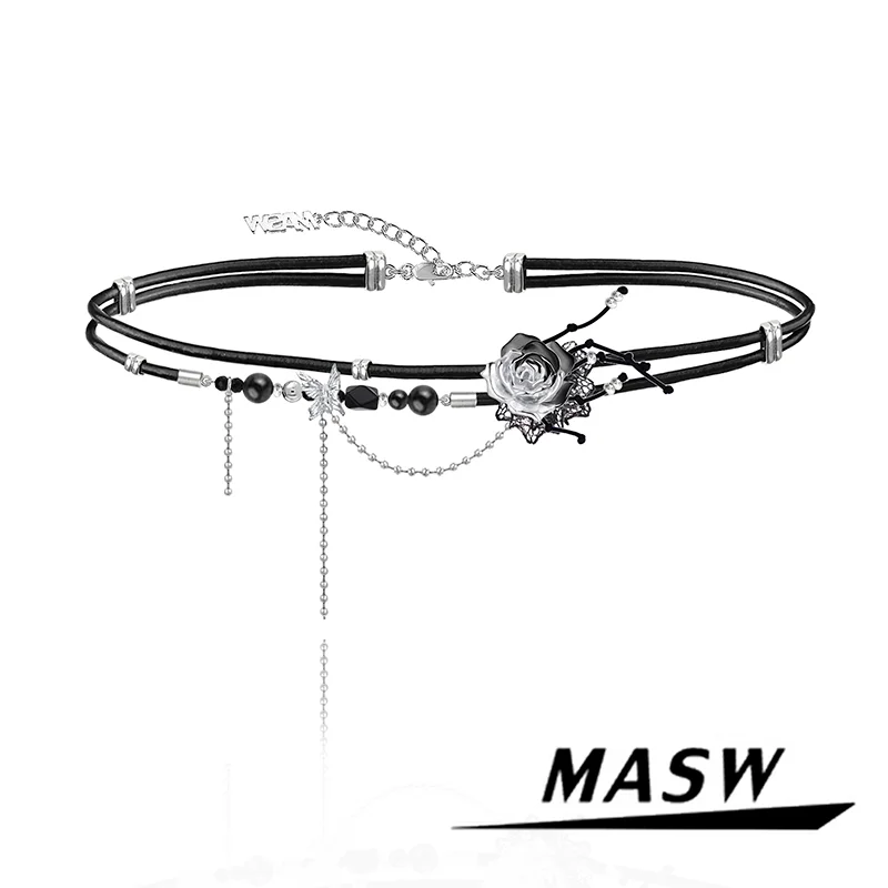 MASWOriginalDesign2025TrendNewRoseFlowerBlackPUChokerNecklaceForWomenGirlGiftsHotSaleEarAccessories-AliExpress36