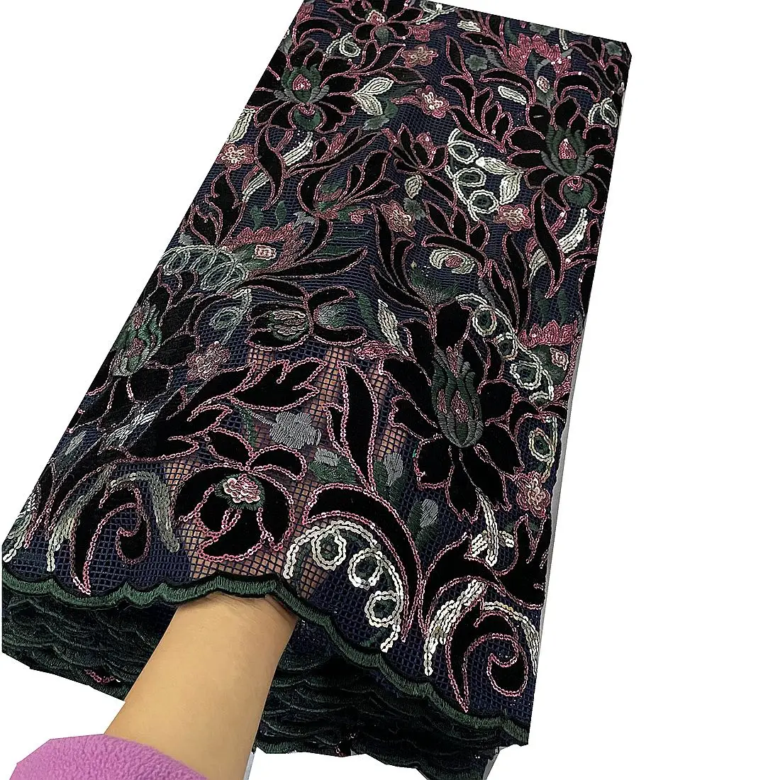 

Вышитая швейцарская кружевная ткань с блестками, 5 ярдов, черная африканская бархатная кружевная ткань, высококачественные сетчатые кружева, кружево в нигерийском стиле