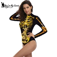 [You're My Secret] Halloween Costume Cosplay Skeleton Print Zenti Bodysuits Carnival Party Jumpsuit Outfit Women Day of The Dead 4