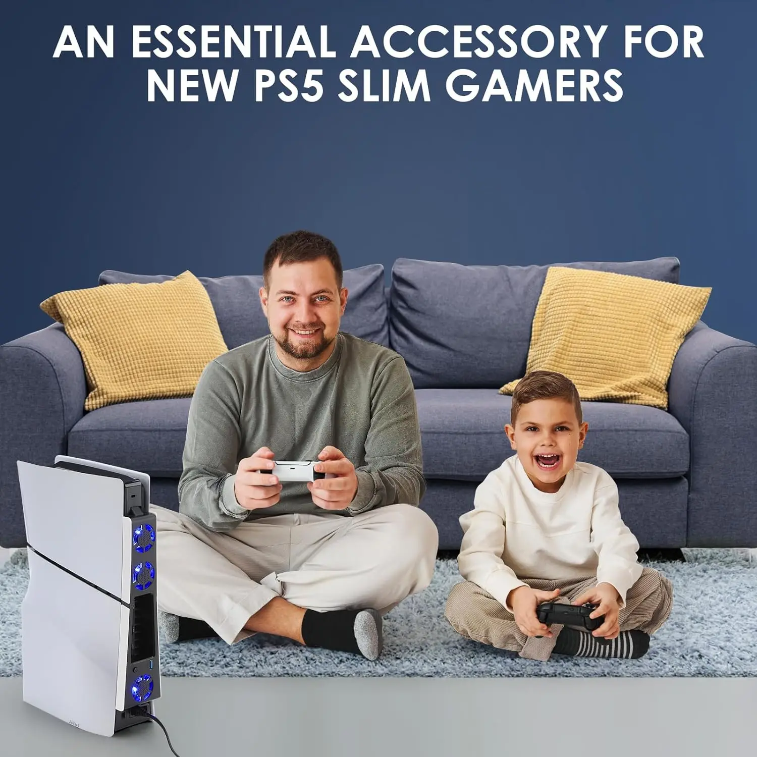 조명이 있는 조용한 냉각 선풍기 스테이션, PS5 슬림 게임용 액세서리, USB 3.0 허브 포트 냉각 시스템