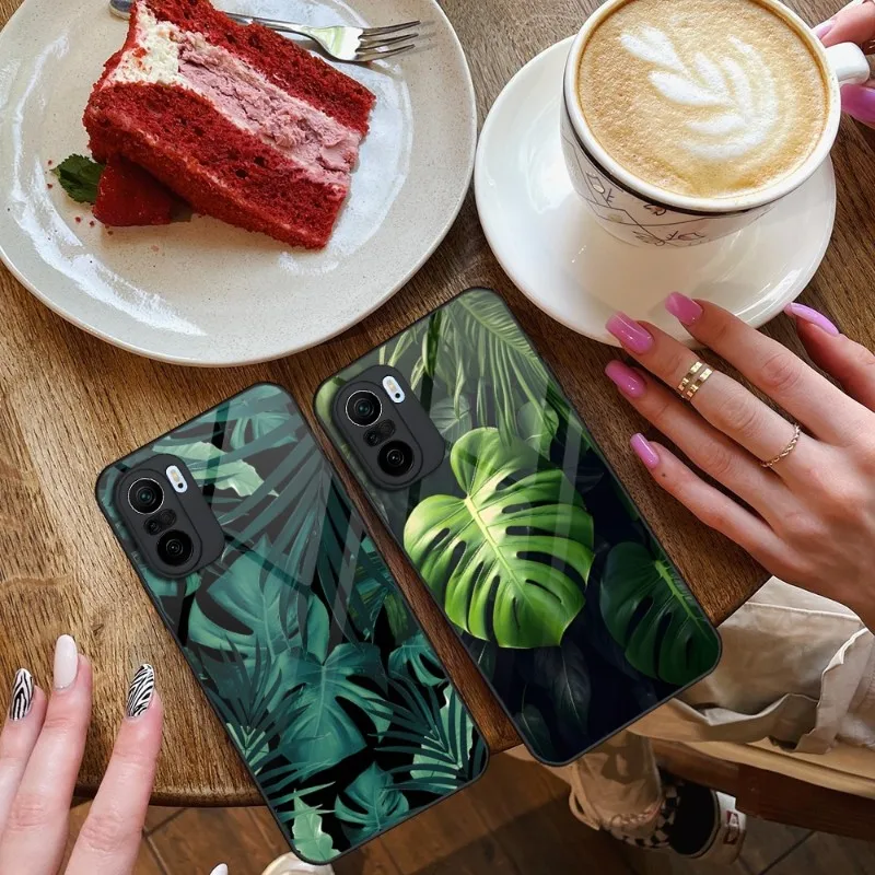 Leaves Monstera Green Phone Case Per Xiaomi 13 10 10T 11I 11T Redmi Note 8 9 11 11S Pro Poco M4 X3 F3 Glass Design Cover