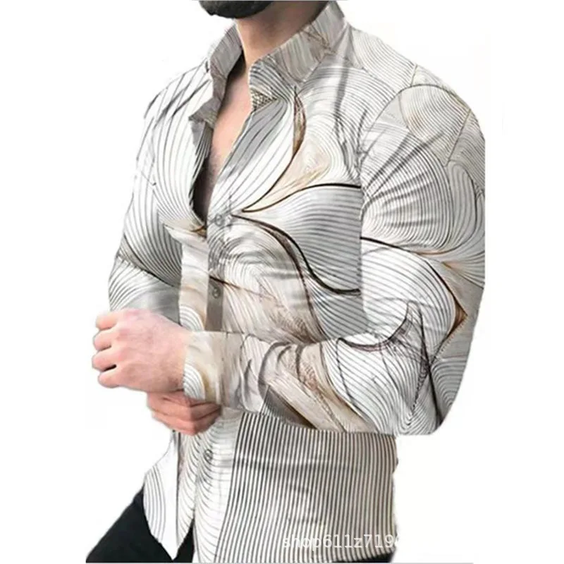 

2023 Autumn New Youth Men's Printed Shirt Men's Cardigan Long-sleeved Shirt Men's Large Size Shirt