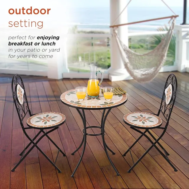 Indoor/Outdoor 3-Piece Mosaic Bistro Set Folding Table and Chairs