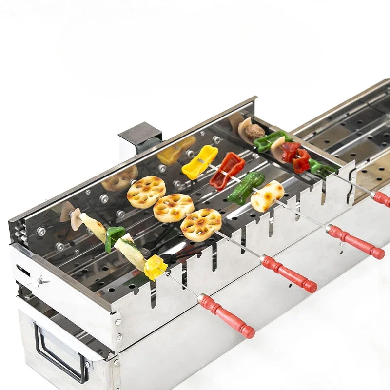Fully Automatic BBQ Flip Rack Adjustable Width Rolling BBQ String Machine 5V Connect To Power Bank AC/DC