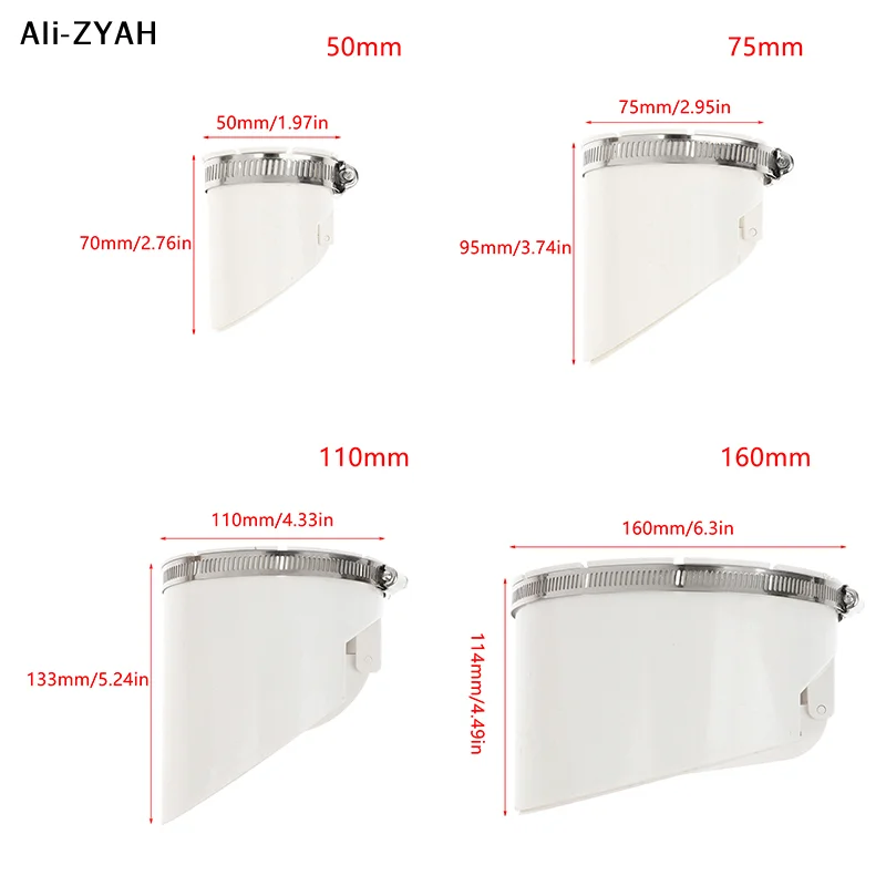【R1a】50-160mm 배수관 바닥 배수구 화이트 스트레이너 플러그(클램프 포함) PVC 역류 방지 냄새 방지 밸브 하수구 헤어 필터