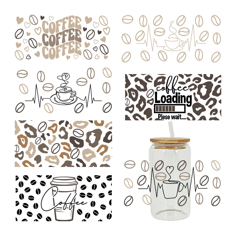 

UV DTF coffee bean Transfer Happy Juice Printed Sticker For The 16oz Libbey Glasses Wraps Bottles D5410