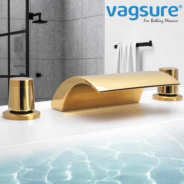 3PCS ห้องน้ำอ่างอาบน้ำก๊อกน้ำอ่างล้างหน้าก๊อกน้ำติดตั้งอ่างสปา Tap ร้อนเย็นผสมน้ำตก Matte สีดำหรือ gold สี 2