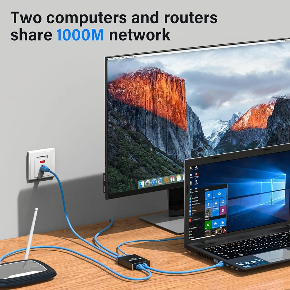 High-Speed 1000Mbps Ethernet Splitter Adapter – 1-to-3 LAN Extender for Simultaneous Network Connections
