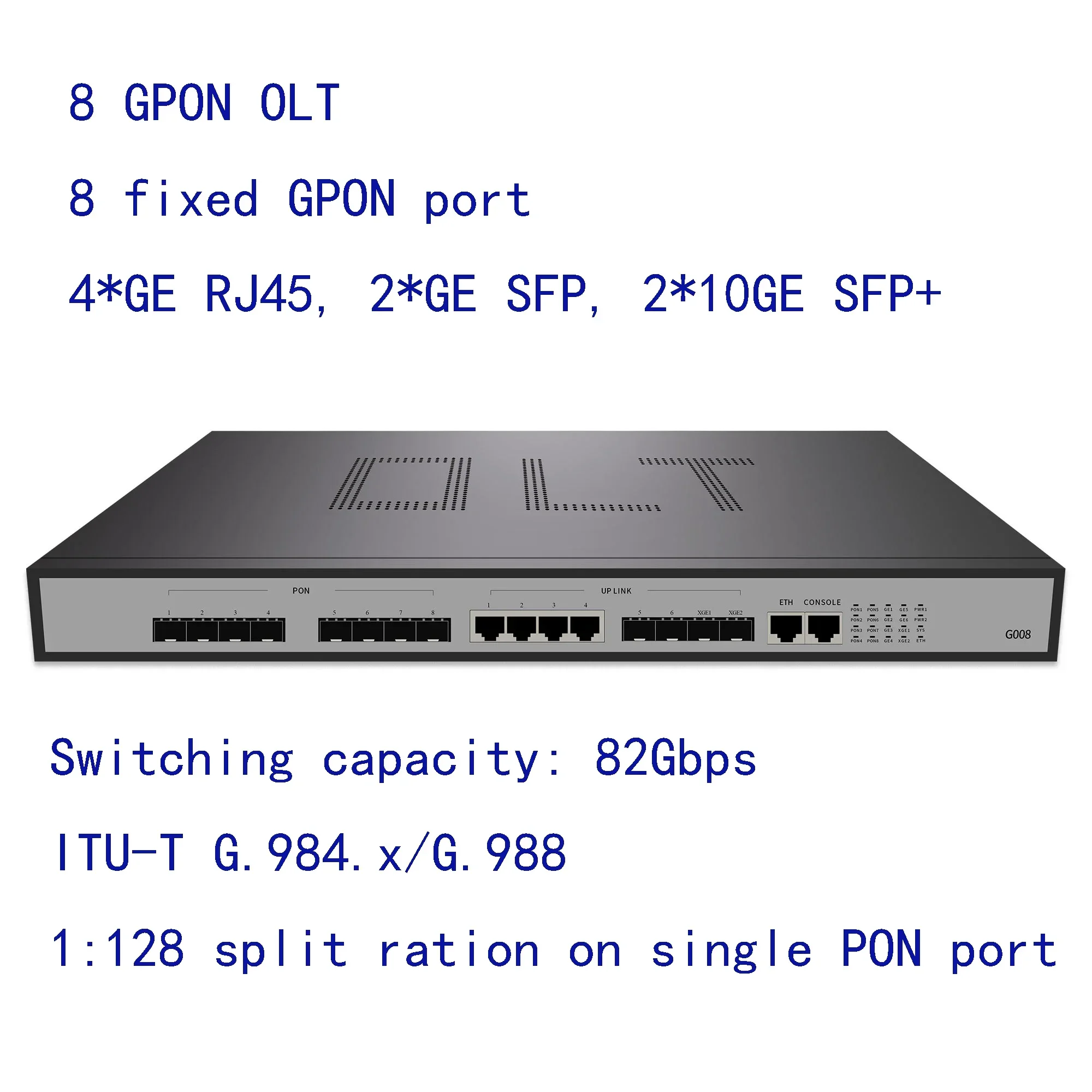 

Бесплатная доставка, 8 портов GPON OLT 4 GE RJ45, 2SFP порты, 2SFP +(10GE) оптические порты uplink, 8 портов pon GPON OLT