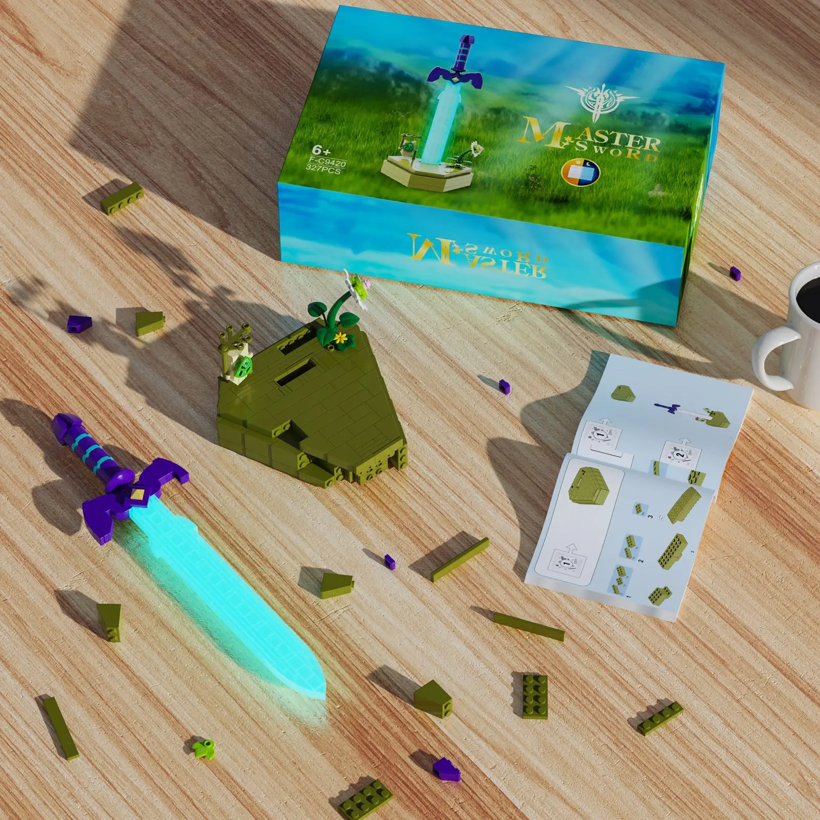 The Master Sword Building Blocks Set with Luminous Tri-Force,Micro Hyrule Building Blocks Set, BOTW Decorations Gifts for Kids
