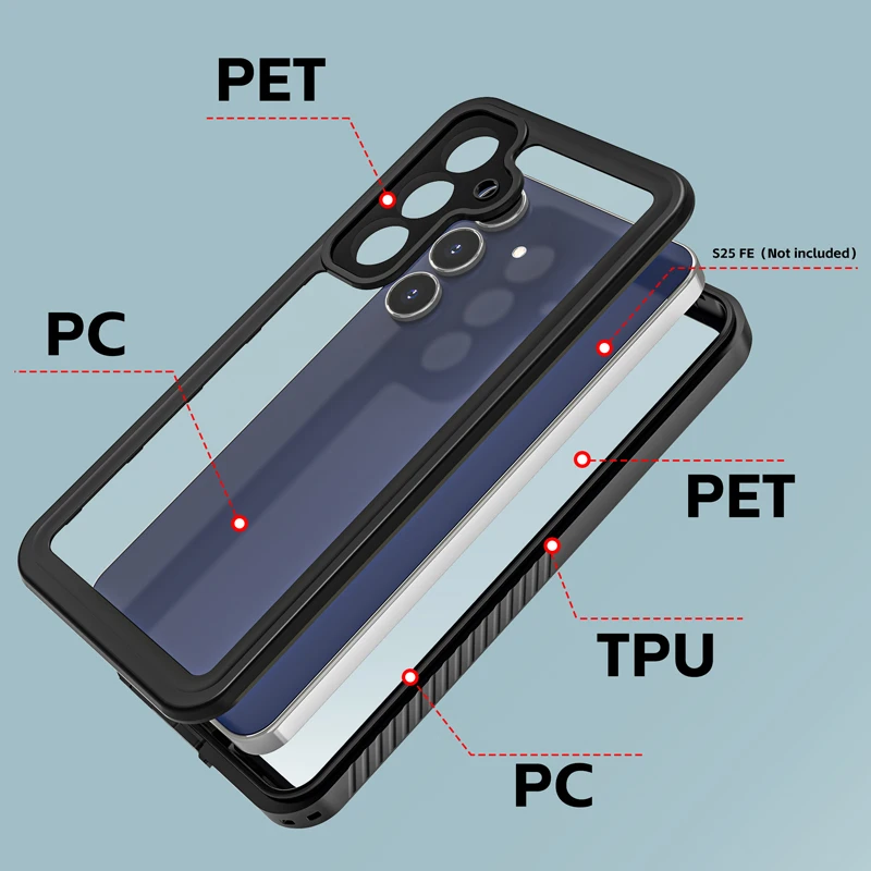 쉘박스 PC TPU 렌즈 보호 견고하고 내구성 있는 완전 밀폐형 IP68 방수 폰 케이스 S26/s25/S25egde 울트라 S23 S24 시리즈