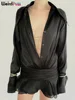 Weird Puss See-Through Tierred Dress Woman Summer Solid Turn-Down Collar Shirt Ruffles Chic Long-Sleeve Chiffon Party Bodycon 5