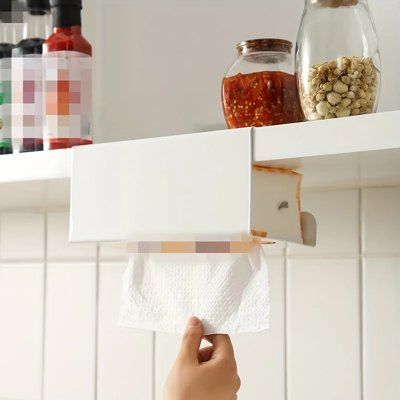1pcs Kitchen tissue holder, no punching iron paper holder, household napkin hanger, cabinet, drawer, wall mounted 6