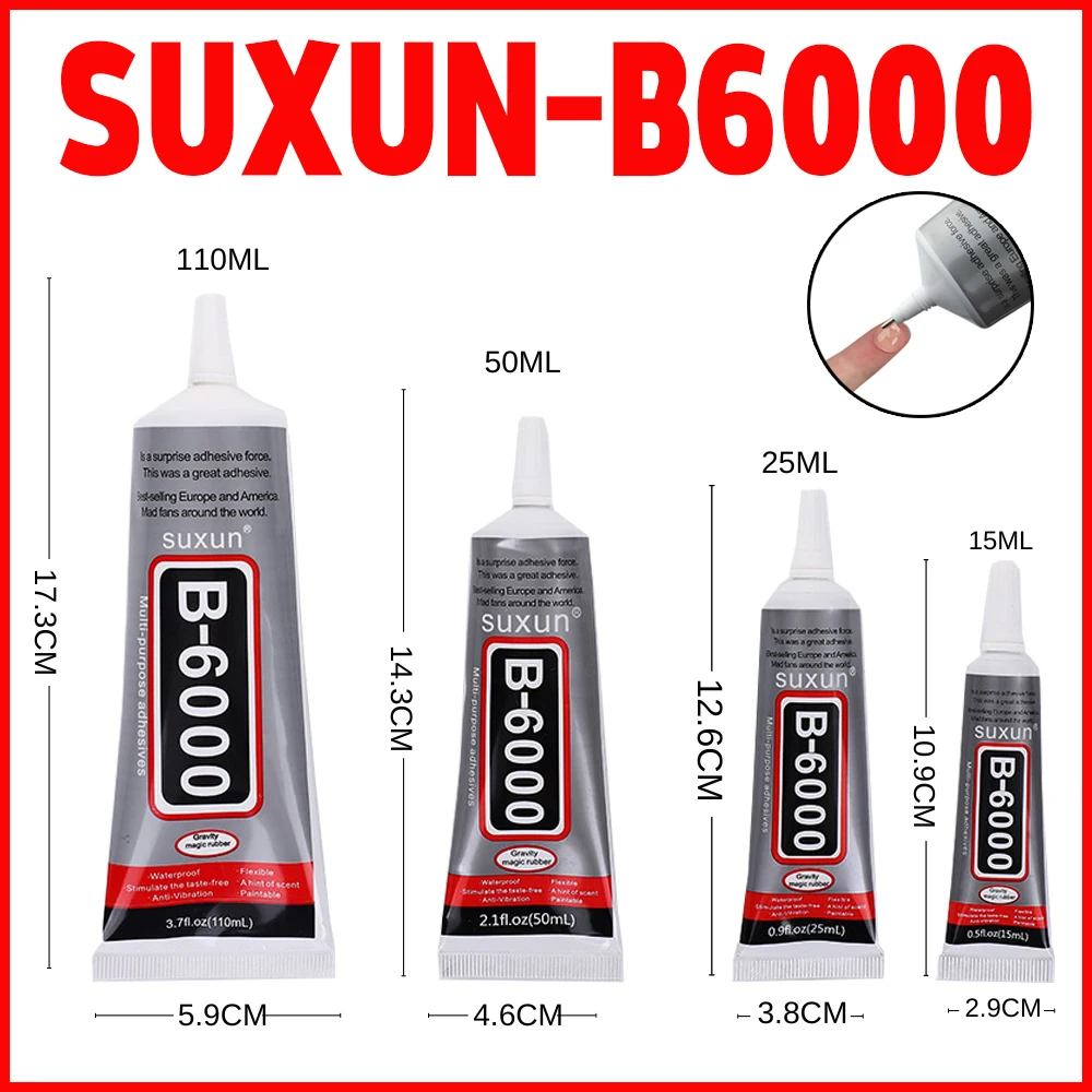thumbnail image 1 of SUXUN 15/25/50/110ML B6000 Pegamento transparente para reparación de teléfonos, vidrio, plástico, pegamento universal para bricolaje, material escolar y de oficina, 1 of 4