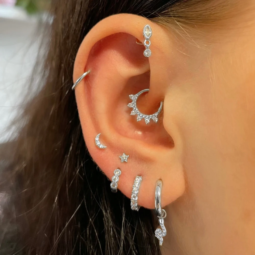 Helix Tragus Piercing Snake Earrings Women Ins Style Zircon Moon