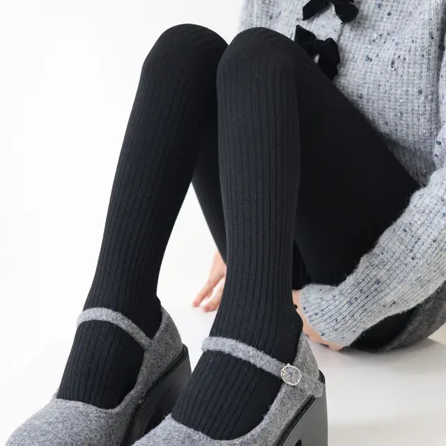 Winter Simple Vertical Stripes Fleece Thickened Warm Pantyhose, Fashionable - Picture 12 of 20