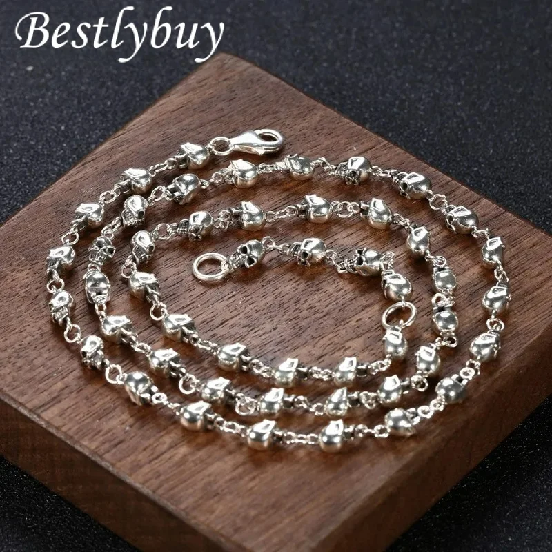 

New Pure S925 Silver Jewelry Personality Skull Splicing Y Sweater Chain Man And Women'S Necklace Valentine'S Day Gift