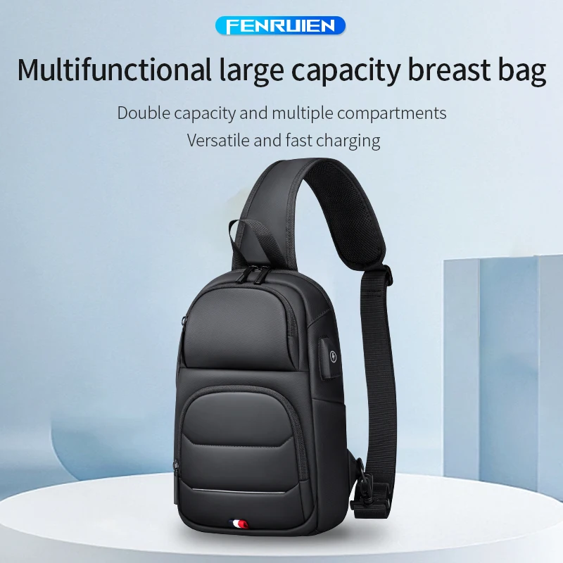 Fenruien Crossbody Bag For Men Waterproof USB Charging Shoulder Messenger Bags Male Short Trip Chest Bag Fit For 9.7 Inch iPad images - 6