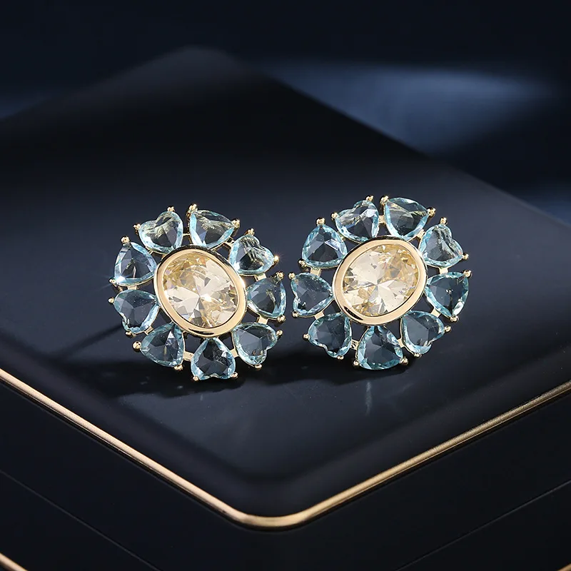 

Bilincolor Colored Zircon Light Luxury Flower Earrings for Women