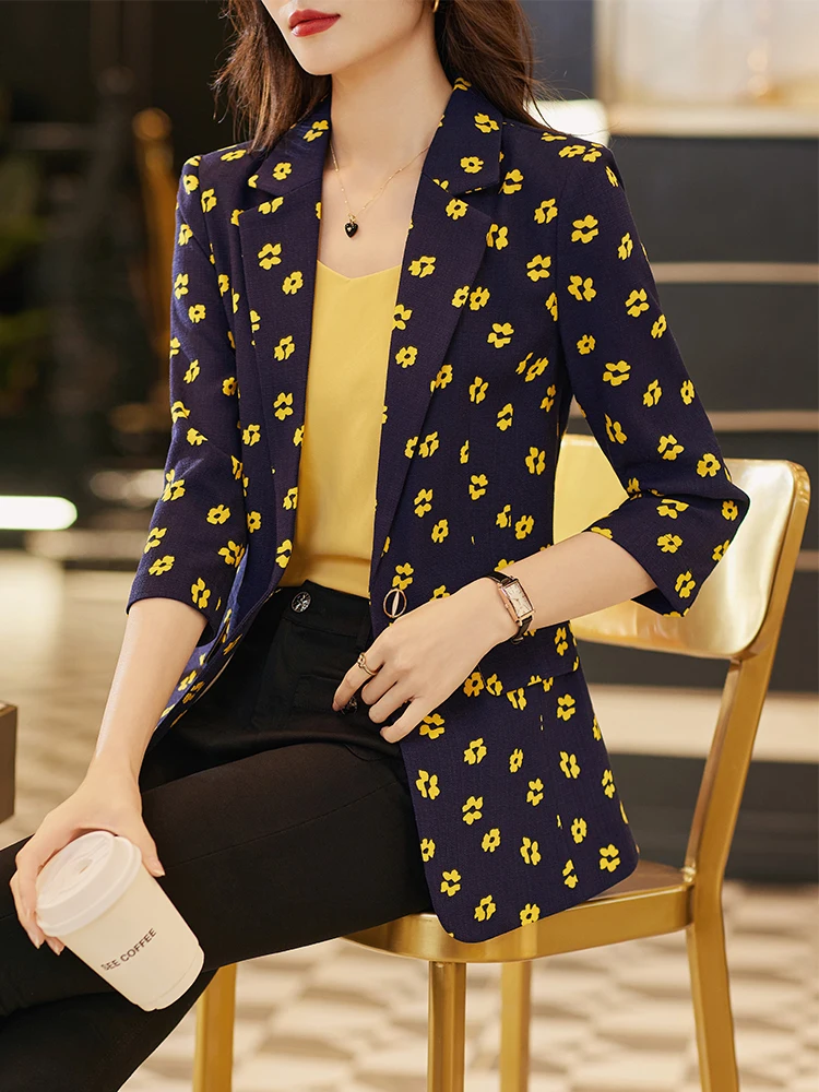 Women Half Sleeve Summer Spring Blazer Ladies Navy Black Single Button Female Formal Jacket women clothing