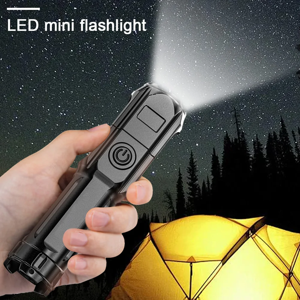 고출력 LED 손전등, USB 충전식 강한 빛, 매우 밝은 LED 손전등, 줌 가능, 야외 캠핑 하이킹 조명
